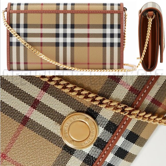 BURBERRY beige Vintage Check HANNAH Flap convertible Chain clutch Wallet Bag NWT - Picture 5 of 10